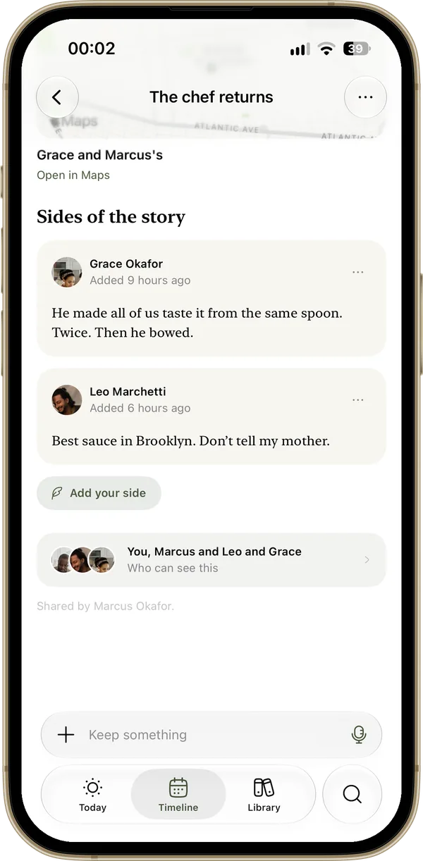 A shared memory in Memoir with Grace's and Leo's sides of the story