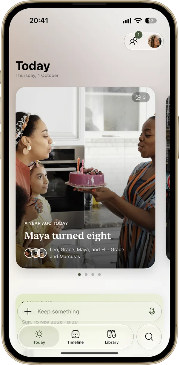 Memoir's Today screen: a year ago today, Maya turned eight