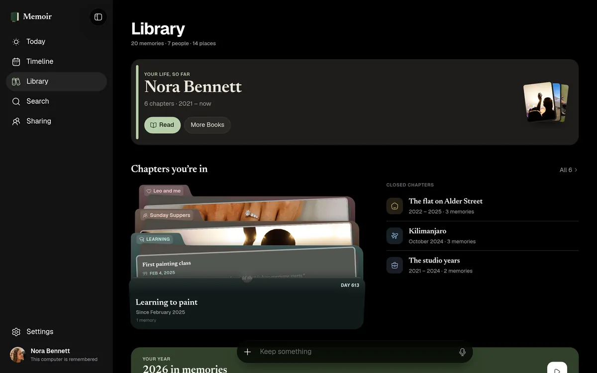 The Memoir style in dark: the Library with chapter folders